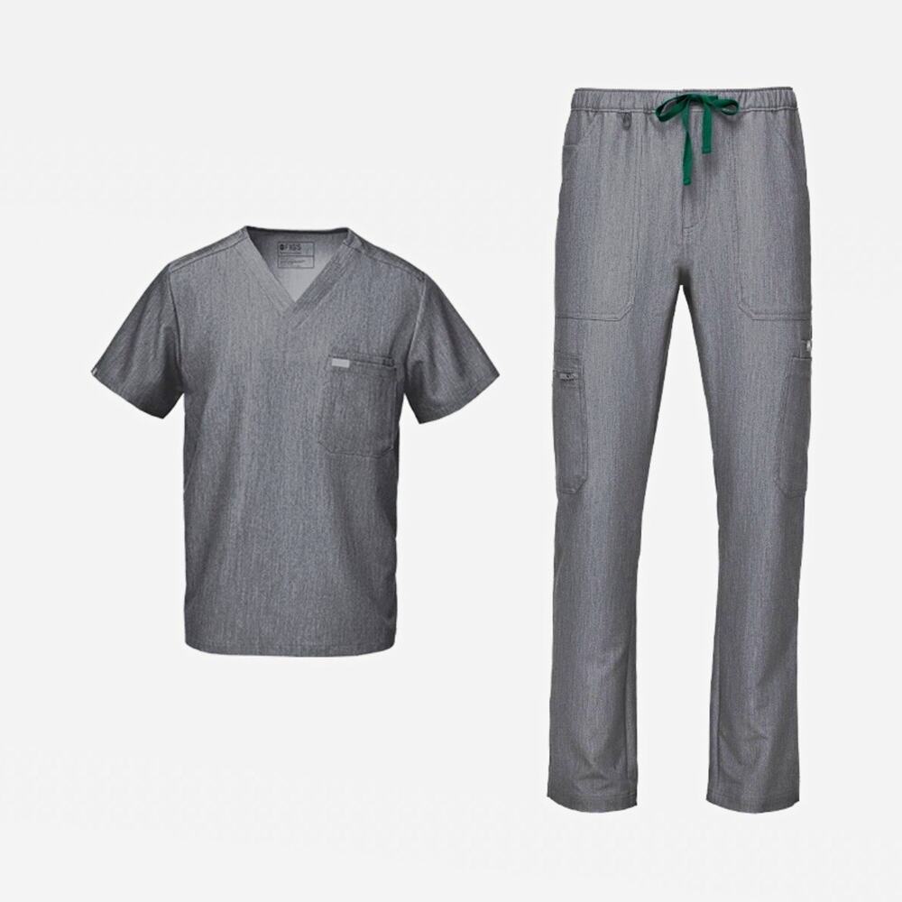 FIGS Technical Collection Gray Scrubs Set V-Neck Top Drawstring Pants L Shirt XL